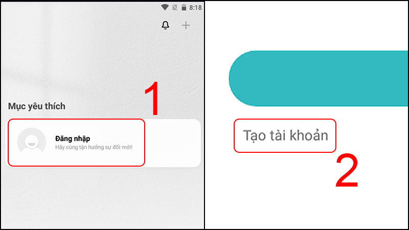 Chọn Đăng nhập, sau đ&oacute; Tạo t&agrave;i khoản